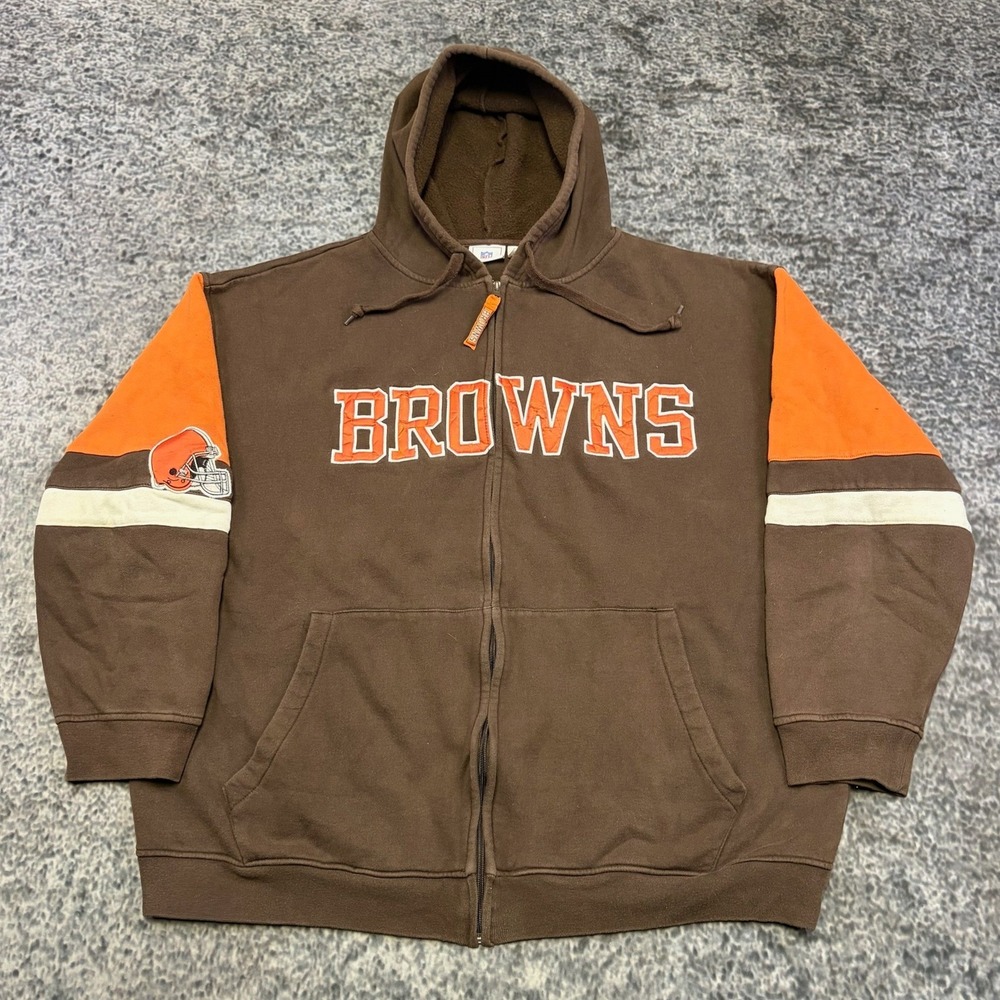 Cleveland Browns Full Zip Hoodie Mens XXL Brown Orange NFL Logo Sweatshirt